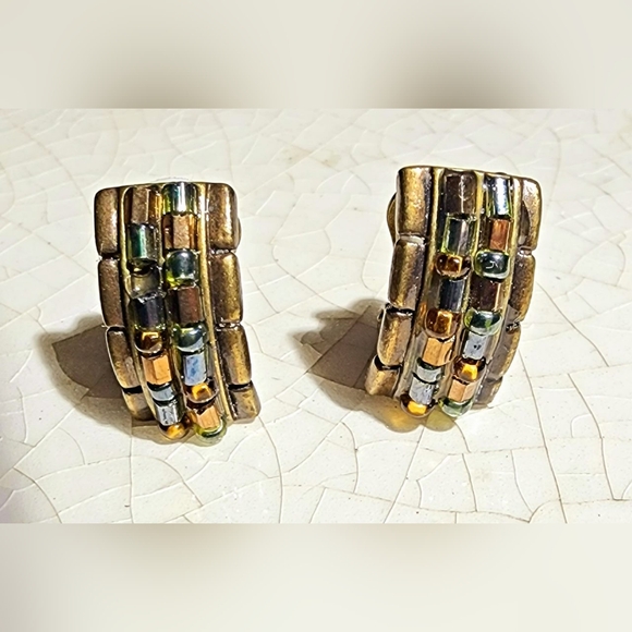 Coldwater Creek unsigned bronze brown beaded half curve post earrings - Picture 4 of 8